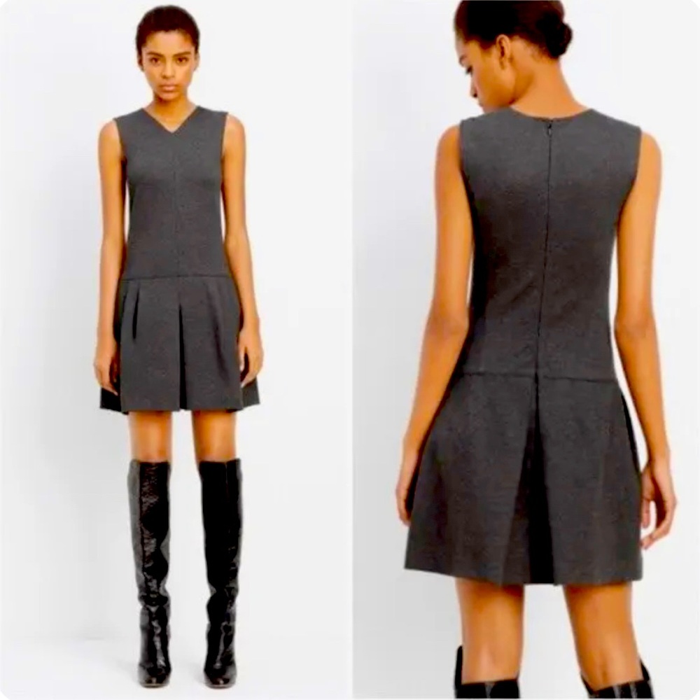 Vince Pleated Charcoal Gray Sleeveless Ponte Dress